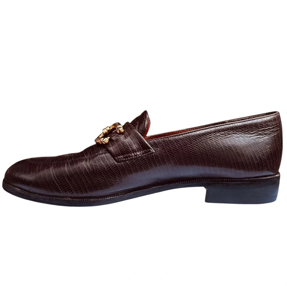 Robert Clergerie Brown Loafers Faux Lizard Skin Embossed Leather 6 1/2 M Vintage